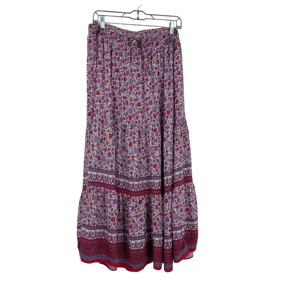 Knox Rose Maxi Skirt Womens XL Floral Bohemian Flowy Prairie Peasant Pull On